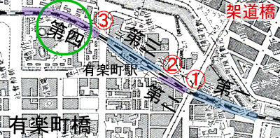 山手線 が 渡る橋 くぐる橋 東 京 有楽町 ４ 第４有楽町橋 高架橋 重複を避けるために 有楽町の名前の由来と 高架橋の構造 については 別項としたので参照していただきたい 有楽町付近の高架橋 架道橋 名称 新橋山下橋架道橋 鍛冶橋架道橋 東京